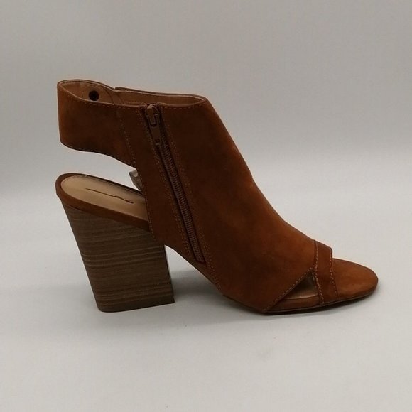 Express Womens Ankle Boot Mule Sandals Brown Faux Suede Side Zip High Heel 10 - Picture 2 of 9